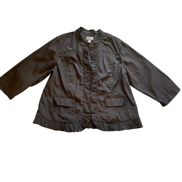 Chico’s Brown Nylon Textured Open Front Ruffle Grandmacore Jacket Size 3 (XL) - Picture 8 of 12
